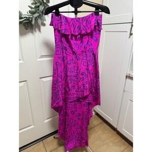 EUC Amanda Uprichard 100% silk strapless ruffled  faux wrap high low dress Small